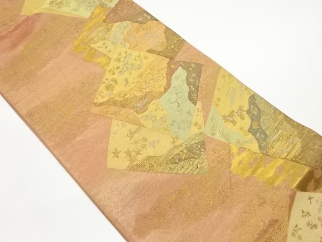 JAPANESE KIMONO / VINTAGE FUKURO OBI / SILK / WOVEN BUTTERFLY & FLORAL PLANTS